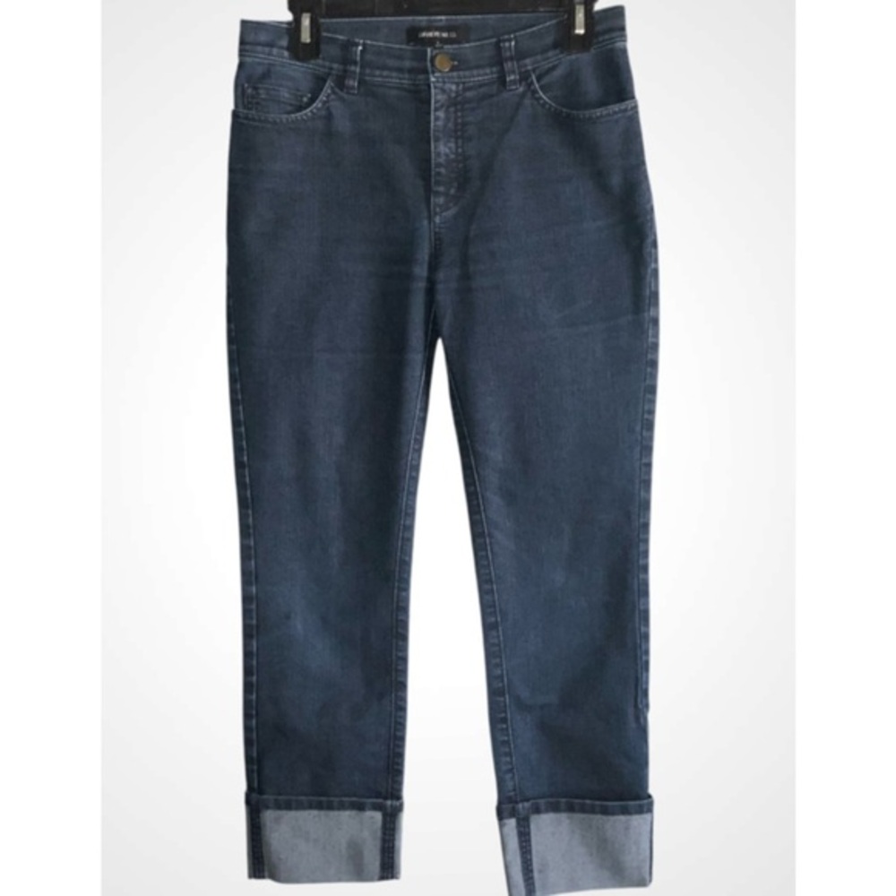 Lafayette 148 New York Blue Ankle Cropped Cuffed Mid Rise Jeans Size 2
